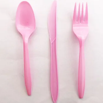 16pcs na paket pink plastični namizni pribor za enkratno uporabo nož, vilice, žlica dekle rojstni dan pripomočki material