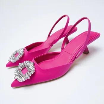 2021 Čevlji Črpalke Nov Modni Visoke Pete Kristalno Diamond Ženske Čevlje Rose Pink Poročni Čevlji Sequined Čevlji