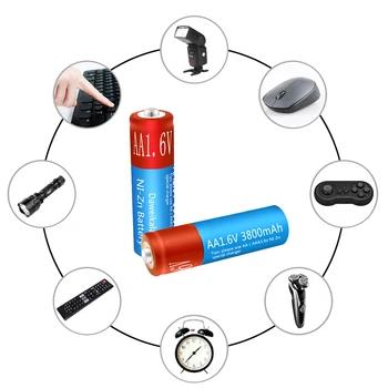 AA Baterije za polnjenje NI-ZN 3800mAh 1,6 V Akumulatorska Baterija za igrače, MP3 Sončne Luči Digitalni Fotoaparat, MP4 RC avto & Polnilnik USB