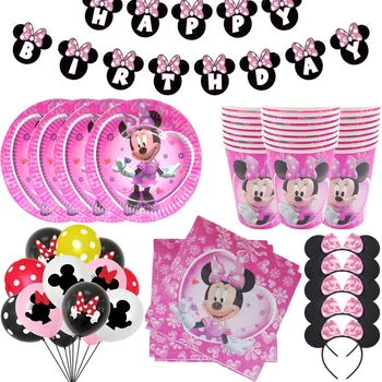 Disney Minnie Mouse stranka za Enkratno uporabo posode za papir ploščo pokal dekor baby dekle korist 1. rojstni dan diy balon dekoracijo