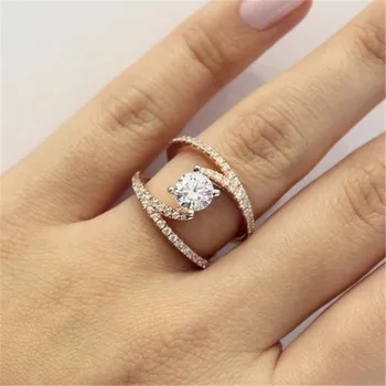 EN krog votlih iz kubičnih cirkonij poročni prstani, ženski zaročni prstan za ženske Rose zlato Barvo Kristalno Stranka darilo