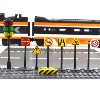 Mesto semafor ulice znaki brick Road cross signal Model Kompleti gradnik Opremo Združljivo Vseh Znamk city kažipot