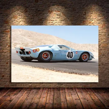 Moderno Slikarstvo Zalivu Ford GT40 Le Mans dirkalnika Klasičen Avto Wall Art Plakati Platno, Tisk Za Spalnice Sobi Doma Dekor brez okvirja
