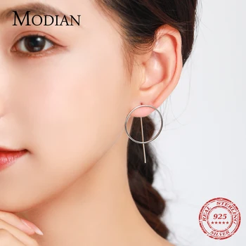 Modian Minimalističen Preprost Krog Srebro Spusti Uhani Pravi 925 Sterling Silver Line Mode Visijo Uho Za Ženske Stranka Nakit