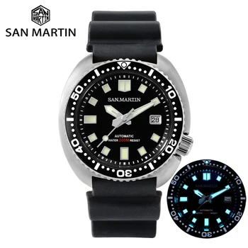 San Martin Watch Želva 200m Black Diver Gledati iz Nerjavečega Jekla Safir Gume Traku Svetlobna Moških Samodejno Mehanske Ure