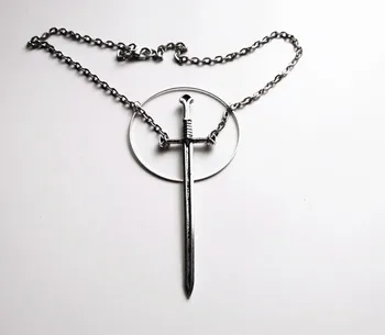 Silver plated meč in ogrlica z veliko choker obesek nakit dolgo Gothic klasične Tarot Okultno Temno darilo moških 2019