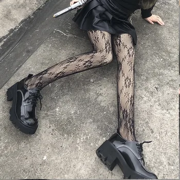 Telo Nogavice Odklon Pantyhose Ženske Seksi Japonski Črne Brezšivne Gothic Ribja Mreža Čipke Metulj Nogavice Lolita Lepe Noge