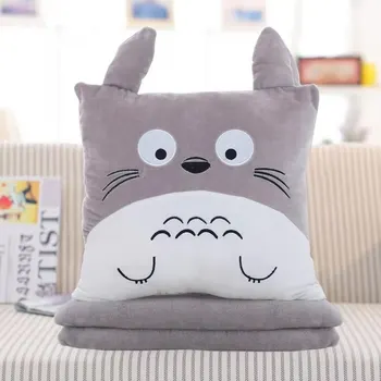 Totoro Plišastih Blazino Večfunkcijsko 3 V 1 Vrgel Blazino Totoro Roko Toplo Blazino Blazine Baby Otroci Odejo Polnjene Anime Slika Igrača