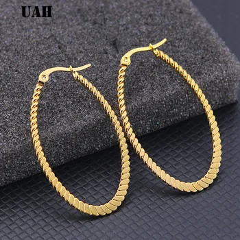UAH silver gold uhani iz nerjavečega jekla hoop uhani za ženske big zlato krog earings ovalne korejski nakit trgovini vroče prodaje