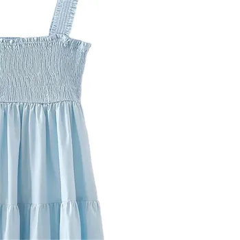 Za Poletje Obleko 2021 Modra Panelled Elegantna Dolga Obleka Ženske Letnik Ruffle Trak Slip Obleke Ženska Midi Plažo, Obleke,