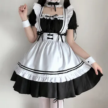 Ženske, Lepa Devica Cosplay Kostum Lolita Dolge Obleke, Črna Animacija Show Japonski Obleko, Obleko Obleke, Kopalke Dodatki